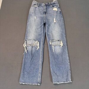 Hollister Ultra High Rise Dad Jeans Womens Sz 3R Blue Vintage Stretch Distressed